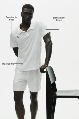 Linen Jersey Coastal Short Sleeve Polo – White