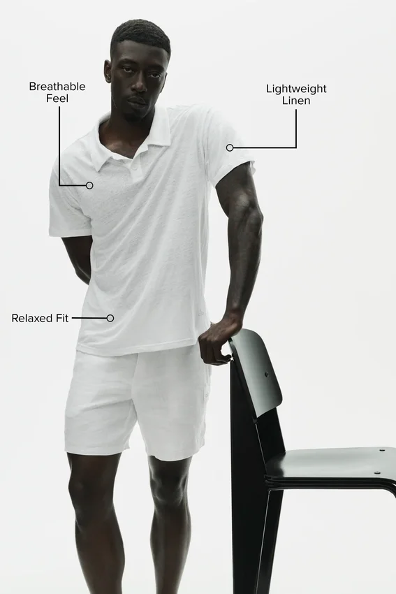 Linen Jersey Coastal Short Sleeve Polo - White