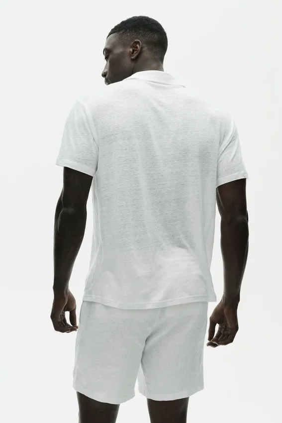 Linen Jersey Coastal Short Sleeve Polo - White