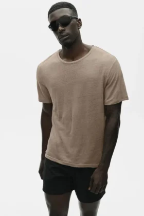 Linen Jersey Coastal Short Sleeve Tee - Gravel