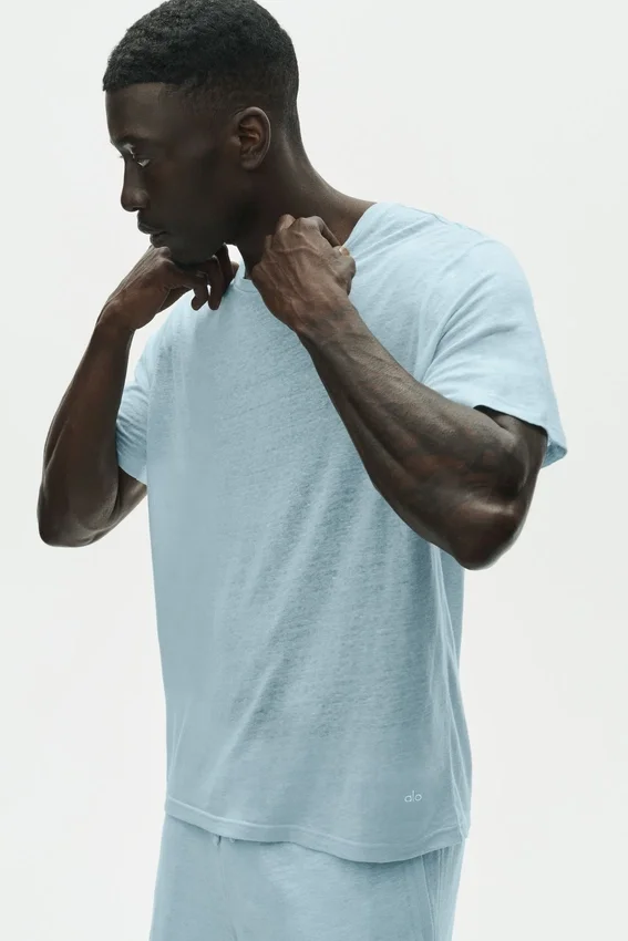 Linen Jersey Coastal Short Sleeve Tee - Seaside Blue