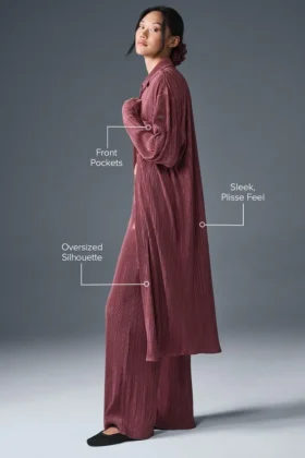 Micro Plisse Shirt Dress – Burgundy Truffle