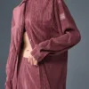 Micro Plisse Shirt Dress - Burgundy Truffle