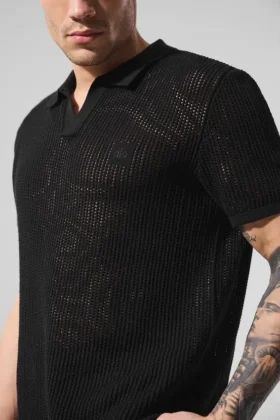 Open-Knit Polo – Black
