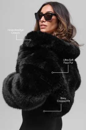 Opulent Faux Fur Cropped Jacket – Black