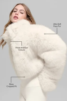 Opulent Faux Fur Cropped Jacket – Ivory