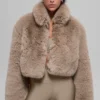 Opulent Faux Fur Cropped Jacket - Oat