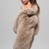 Opulent Faux Fur Cropped Jacket - Oat