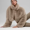 Opulent Faux Fur Cropped Jacket - Oat