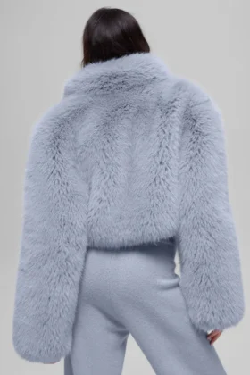 Opulent Faux Fur Cropped Jacket – Winter Frost