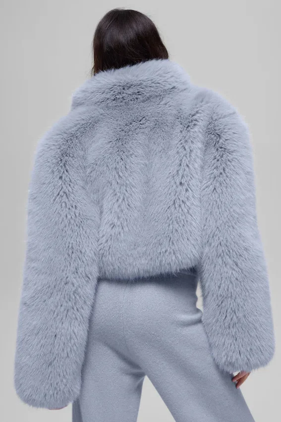 Opulent Faux Fur Cropped Jacket - Winter Frost