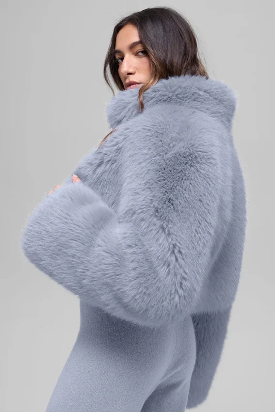 Opulent Faux Fur Cropped Jacket - Winter Frost