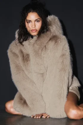 Opulent Faux Fur Statement Jacket – Oat