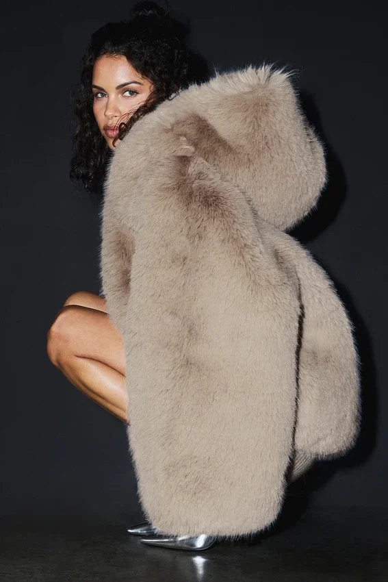 Opulent Faux Fur Statement Jacket - Oat