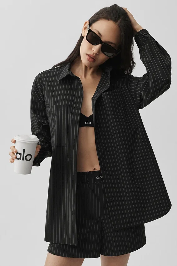Pinstripe Daylight Button Down Long Sleeve - Black/Titanium