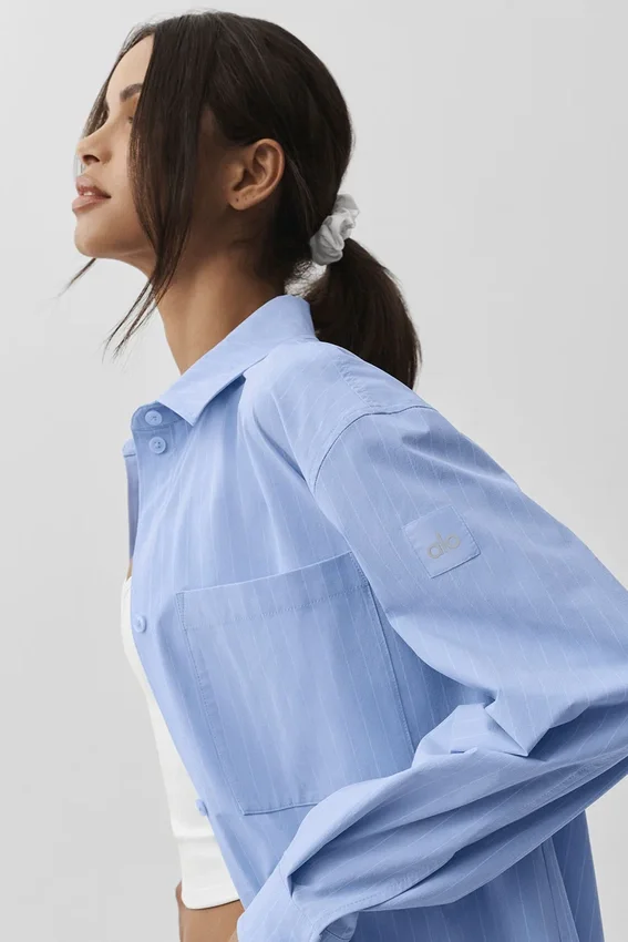 Pinstripe Daylight Button Down Long Sleeve - Light Provence Blue/White