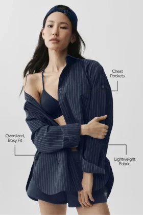 Pinstripe Daylight Button Down Long Sleeve – Navy/Ivory