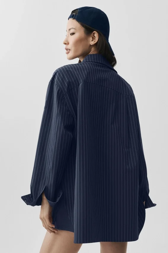 Pinstripe Daylight Button Down Long Sleeve - Navy/Ivory