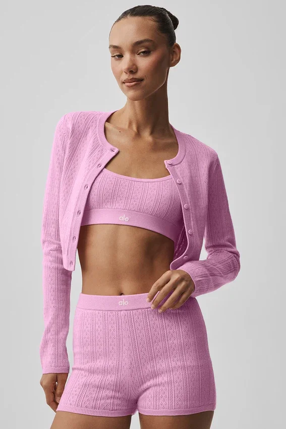 Pointelle Sweater Be Mine Cardigan - Candy Heart Pink