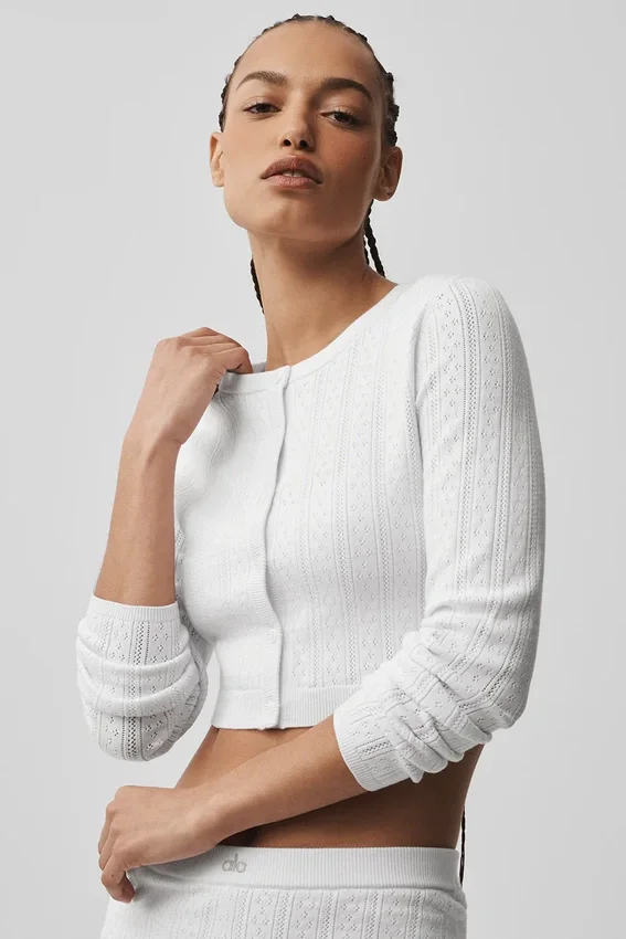 Pointelle Sweater Be Mine Cardigan - Semi Sheer White