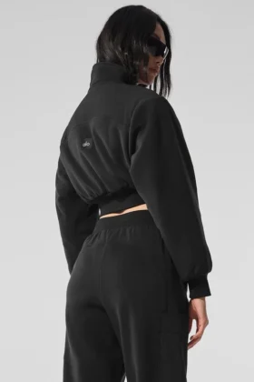 Polar Fleece Cropped Wintry Mix Jacket – Black