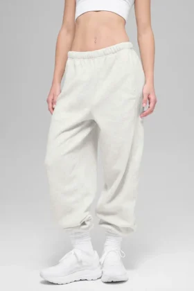 Polar Fleece High-Waist Retreat Jogger – White Heather Grey