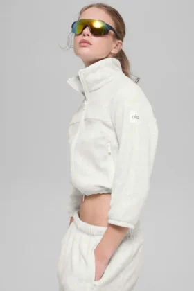 Polar Fleece Retreat Cropped Jacket – White Heather Grey