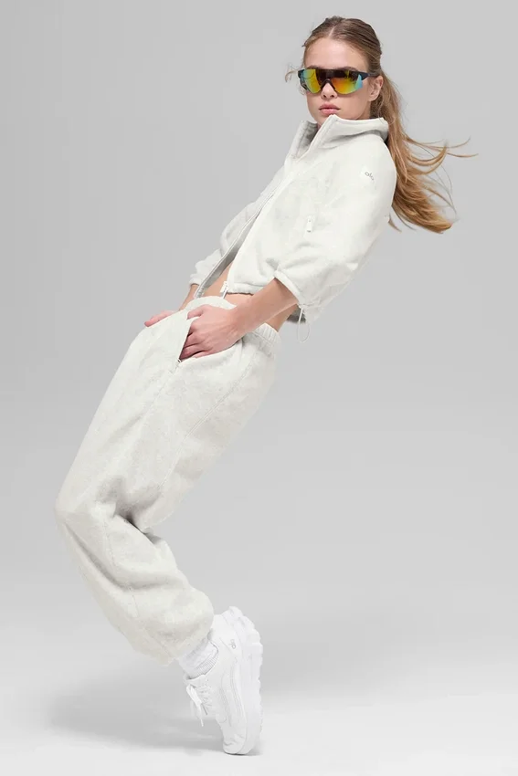 Polar Fleece Retreat Cropped Jacket - White Heather Grey