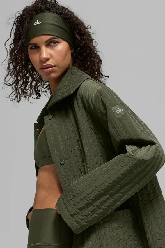Quilted Skyline Long Coat - Green Olive