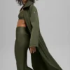 Quilted Skyline Long Coat - Green Olive
