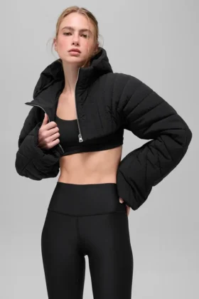 Quilted Starlight Puffer Shrug - Black