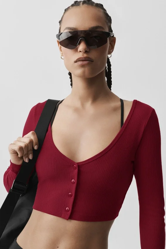Ribbed Cropped Whisper Cardigan - Summer Romance Red