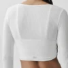 Ribbed Cropped Whisper Cardigan - White