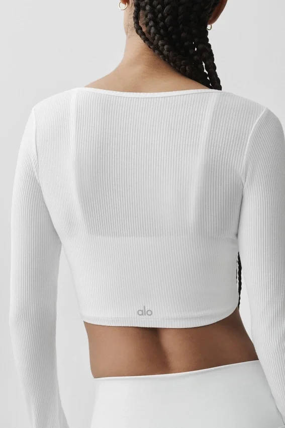 Ribbed Cropped Whisper Cardigan - White