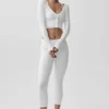 Ribbed Cropped Whisper Cardigan - White