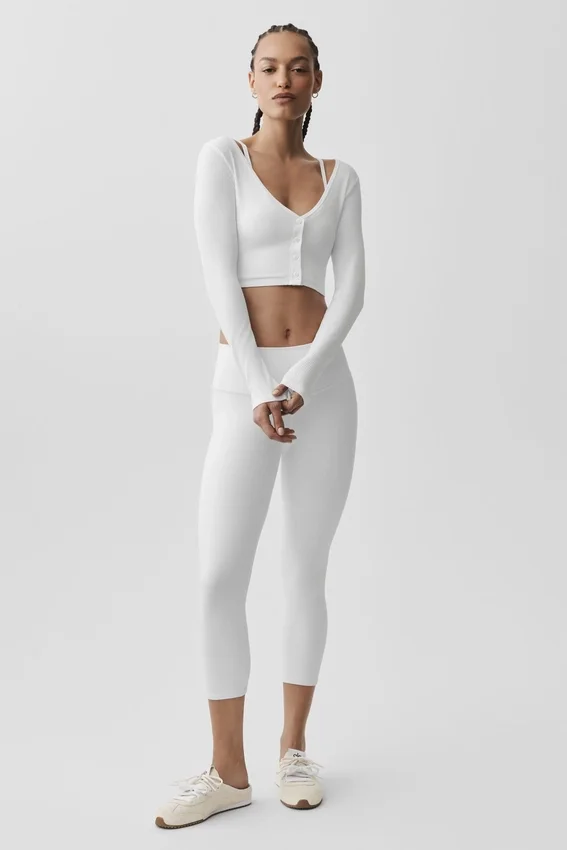 Ribbed Cropped Whisper Cardigan - White