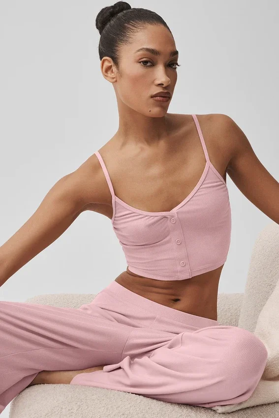 Ribbed Delicate Lounge Tank - Vintage Pink