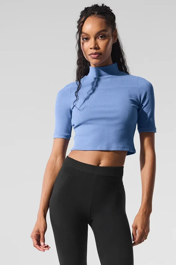 Ribbed Mesh Secret Short Sleeve - Crystal Clear Blue