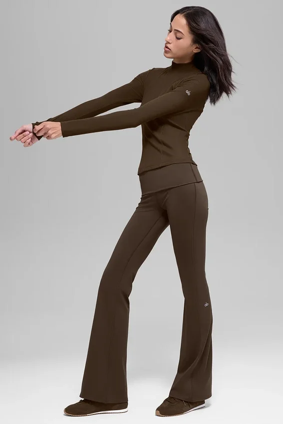 Ribbed Mesmerize Mock Neck Long Sleeve - Espresso
