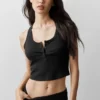 Ribbed Modal Henley Tank - Black