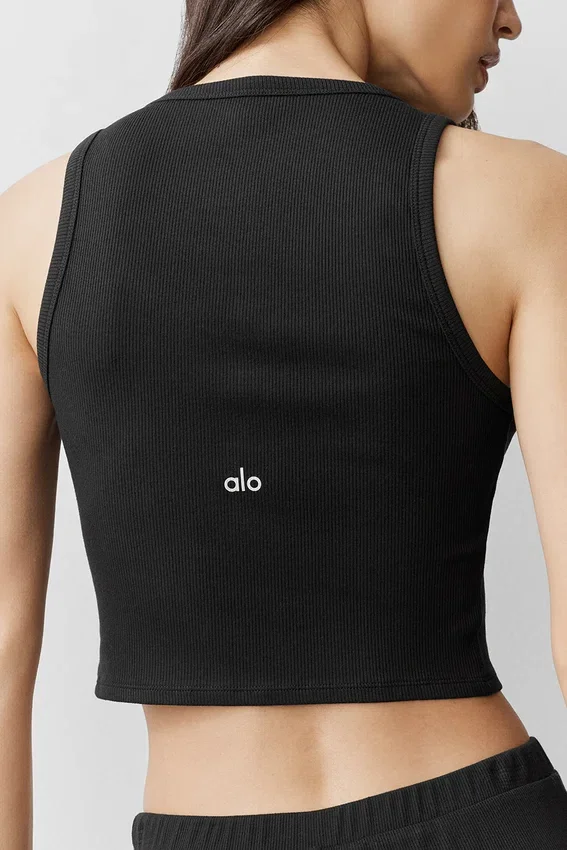 Ribbed Modal Henley Tank - Black