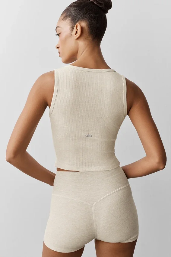 Ribbed Modal Henley Tank - Oatmeal Heather