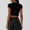 Ribbed Sea Coast Cropped Short Sleeve Tee - Black