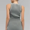 Ribbed Sweater Knit Highline Cropped Tank - Lunar Grey/White