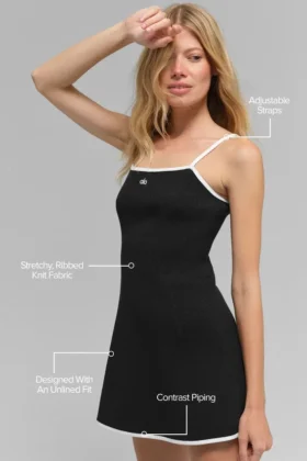 Ribbed Sweater Knit Highline Dress – Black/White