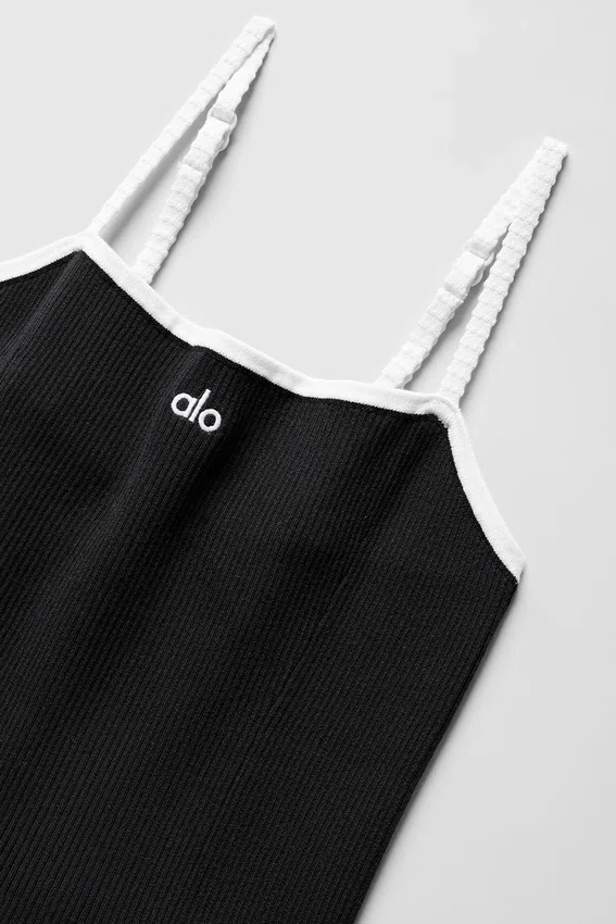 Ribbed Sweater Knit Highline Dress - Black/White