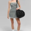 Ribbed Sweater Knit Highline Dress - Lunar Grey/White