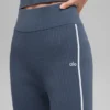 Ribbed Sweater Knit Highline Flare Pant - Bluestone/White