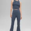 Ribbed Sweater Knit Highline Flare Pant - Bluestone/White
