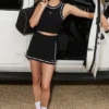 Ribbed Sweater Knit Highline Mini Skirt - Black/White